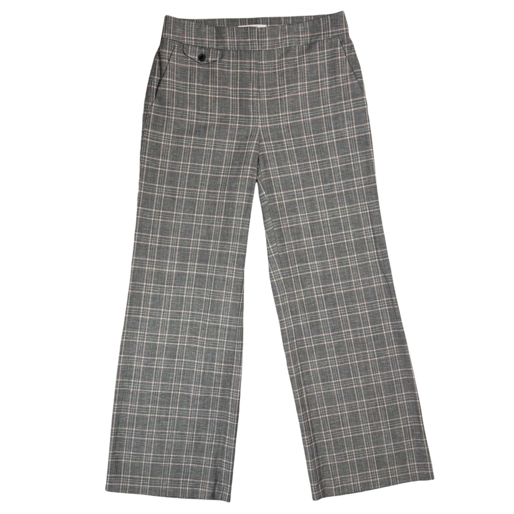 Ann Taylor Loft High Rise Linen Blend Trouser Pants Size 6 Curvy Gray Pink Plaid
